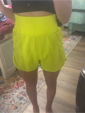 High-Waist Neon Yellow Women’s Athletic Shorts